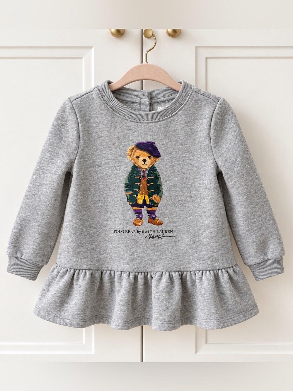Ralph Lauren Polo Bear 24M Girls Gray Peplum Sweatshirt Top